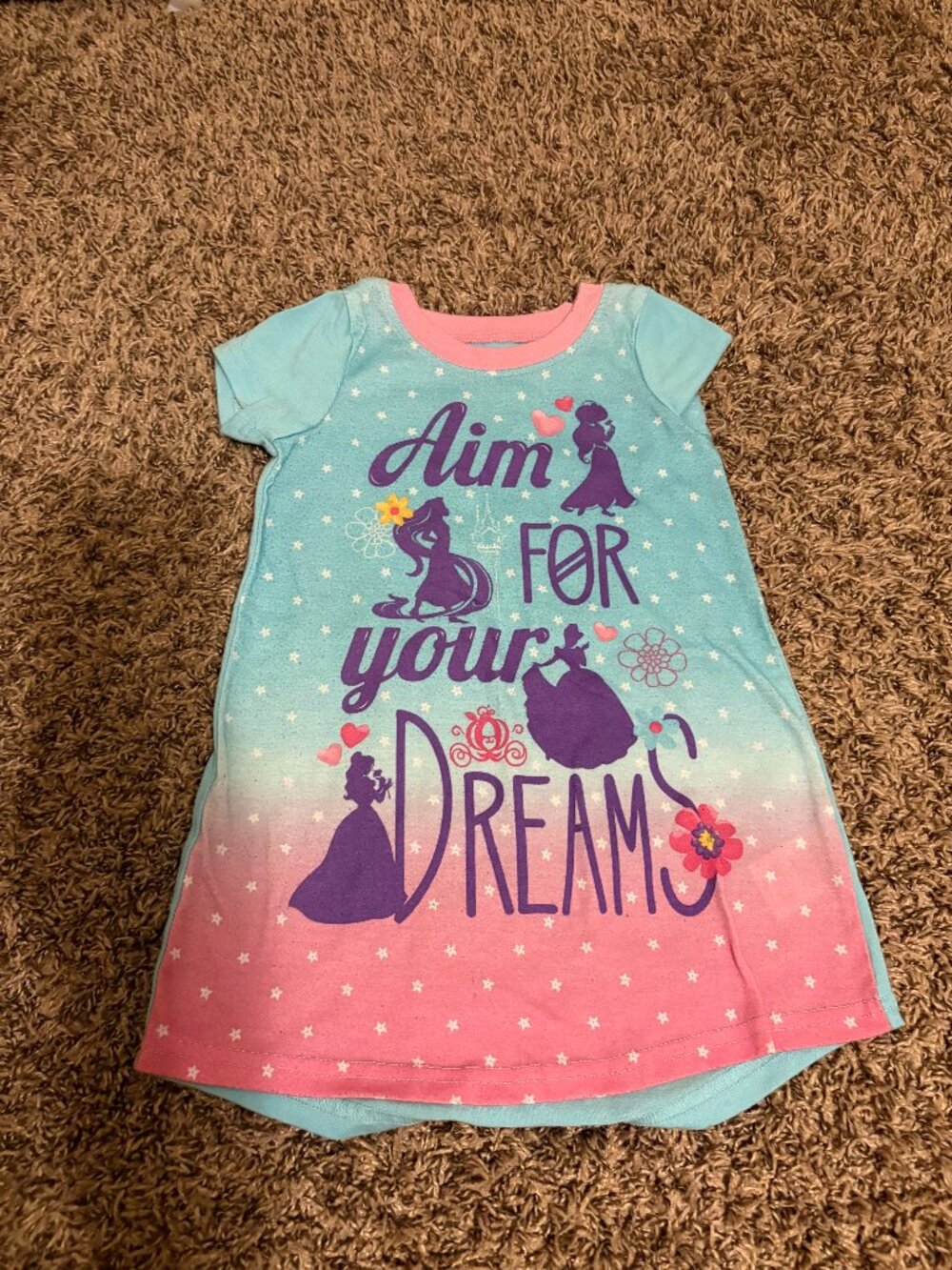 Disney Princess Nightgown 3T Belle Ariel Rapunzel Cinderella Jasmine Blue Dreams